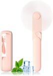 Portable Handheld Fan, 2 IN 1 Mini Hand Fan, Battery Operated [8-15 Working Hours], USB Rechargeable Personal Foldable Fan for Indoor, Small Pocket Fans Travel Essentials for Outdoor (Pink)