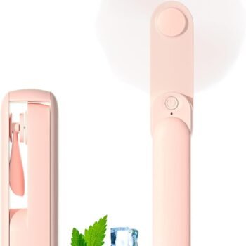 Portable Handheld Fan, 2 IN 1 Mini Hand Fan, Battery Operated [8-15 Working Hours], USB Rechargeable Personal Foldable Fan for Indoor, Small Pocket Fans Travel Essentials for Outdoor (Pink)