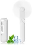 Portable Handheld Fan, 2 IN 1 Mini Hand Fan, Battery Operated [8-15 Working Hours], USB Rechargeable Personal Foldable Fan for Indoor, Small Pocket Fans Travel Essentials for Outdoor (White)