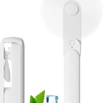 Portable Handheld Fan, 2 IN 1 Mini Hand Fan, Battery Operated [8-15 Working Hours], USB Rechargeable Personal Foldable Fan for Indoor, Small Pocket Fans Travel Essentials for Outdoor (White)