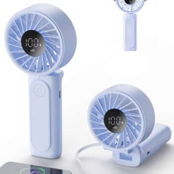 Portable Fan, 4000mAh Rechargeable, 180° Foldable Mini Desk Fan with 6 Wind Speed, LCD Digital Display, Lanyard as Neck Fan, Ultra Quiet, Pocket Size for Indoor Outdoor