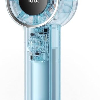 Transparent Portable Handheld Fan, High Speed 1-100 Adjustable Turbo Mini Fan, 4000mAh Battery USB Rechargeable with Digital Display, Max 20H Cooling Time Outdoor Travel Beach Essentials, Blue