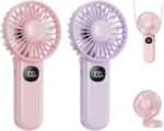 Portable Fan, 2-Pack Rechargeable Handheld Fans with 12H Battery, 5-Speed 180° Foldable USB Fan, Cooling Face Fan with Lanyard for Makeup & Travel, Camping, Hiking -Pink & Purple