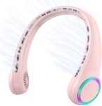 Portable Neck Fan, Personal Fan with 4000mAh Battery, Rechargeable Neck Fan with 3 Speeds and 64 Cool Lights, Birthday Gifts for Men Women Mom Dad, Hands Free Cooling fan for Summer(Pink)