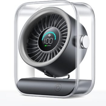 Rechargeable USB Desk Fan, Quiet Table Fan with Turbo Airflow, 100 Speeds, Digital Display, 90° Rotating, Small Battery Desktop Fans for Bedroom Home Office Travel, Black