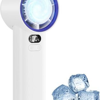 5200mAh Portable Handheld Turbo Fan, 13000RPM Powerful Cooling Ice Fan, Mini Hand Fan Rechargeable, 100 Speeds Adjustable, Digital Display, Pocket Fans for Travel Beach Outdoors(White)