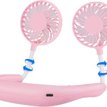 Portable Neck Fan 2500 mAh Rechargeable USB Hands-Free Mini Face Cooling Personal Double Headed Rotatable Small Fan for Working Office Reading Traveling Outdoor Sport
