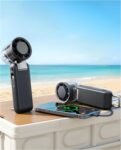 Portable Handheld Fan with 4000mAh Power Bank for Phone Charging, Built-in Cables, 100-Speed Adjustable Turbo Fan, Foldable with Carabiner for Camping Travel and Beach