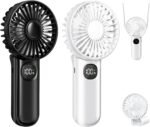 Portable Fan, Handheld Fans 2-Pack, 180° Foldable Hand Held Fan with Lanyard, 5-Speed Small Personal Fan Ultra quite, Electric Travel Fan for Outdoor, Office, for Men Women -Black & White