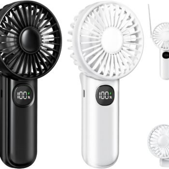 Portable Fan, Handheld Fans 2-Pack, 180° Foldable Hand Held Fan with Lanyard, 5-Speed Small Personal Fan Ultra quite, Electric Travel Fan for Outdoor, Office, for Men Women -Black & White