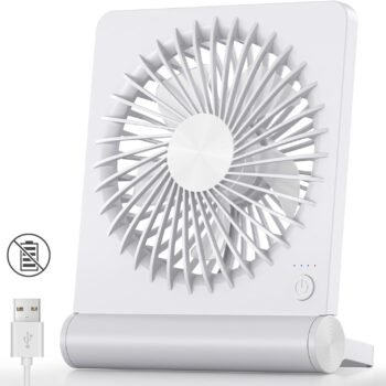 USB Fan, Strong Wind Quiet Small Desk Fan 220° Tilt Folding 3 Speeds Adjustable USB-C Powered Personal Fan for Home Office Desktop, White, NO BATTERY