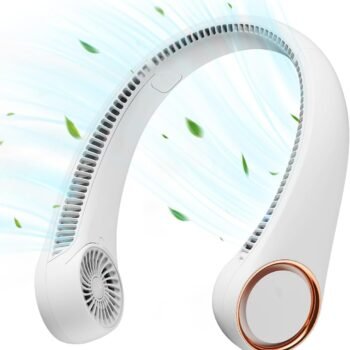 Portable Neck Fan Rechargeable, Hands-Free 360° Cooling, 23.5hrs Runtime, Battery Powered Personal Wearable Fan Quiet, Summer Outdoor Travel Essentials, Birthday Gifts for Women Men, White