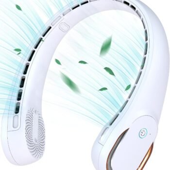 Neck Fan, Neck Fans Portable Rechargeable, Upgrade 360° Air Outlet, Super Quiet, 3 Speeds, 4000mAh Personal Bladeless Wearable Fan for Indoor Outdoor Travel-White