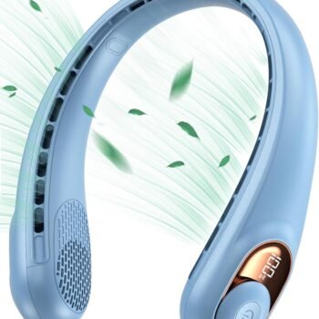 Neck Fan, Portable Fan, Neck Fans Rechargeable, Upgraded LED Display, 4000 mAh Battery Operated, 3 Speeds Adjustable Personal Wearable Fan, Gifts for Women Men, Greenish White