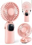 Portable Handheld Fan, 4000mAh Battery Operated with LED Display, Handheld/Neck/Desk 3 in 1 Personal Small Fan, 90° Foldable Desk Fan with Base, 5 Speed Lash Makeup Fan for Women