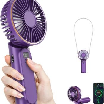 Portable Handheld Fan, 4000mAh, 180 Adjustable, 6 Speed Wind, USB Rechargeable Foldable Fan with Real-Time Electricity Display