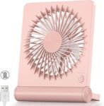 USB Fan, Strong Wind Ultra Quiet Small Desk Fan 220° Tilt Folding 3 Speeds Adjustable USB-C Powered Personal Fan for Home Office Desktop, Pink, NO BATTERY