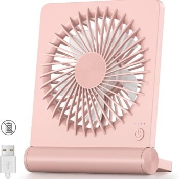 USB Fan, Strong Wind Ultra Quiet Small Desk Fan 220° Tilt Folding 3 Speeds Adjustable USB-C Powered Personal Fan for Home Office Desktop, Pink, NO BATTERY
