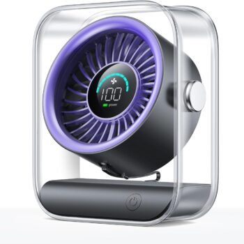 Rechargeable USB Desk Fan, Quiet Table Fan with Turbo Airflow, 100 Speeds, Digital Display, 90° Rotating, Small Battery Desktop Fans for Bedroom Home Office Travel, Purple