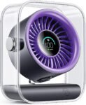 USB Rechargeable Desk Fan, Small Portable Table Fan with 100 Speeds Turbo Airflow, 90° Tilt Quiet Desktop Fan for Bedroom with LED Display, Personal Cooling Fan for Travel Office Camping, Purple
