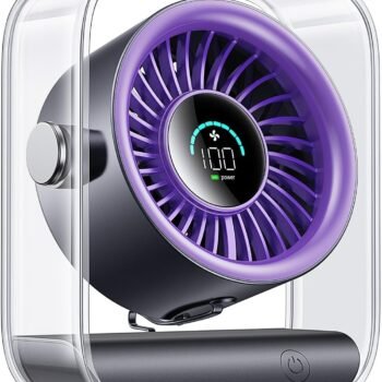USB Rechargeable Desk Fan, Small Portable Table Fan with 100 Speeds Turbo Airflow, 90° Tilt Quiet Desktop Fan for Bedroom with LED Display, Personal Cooling Fan for Travel Office Camping, Purple