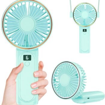 Portable Fan, 4000mAh USB Rechargeable, 180° Foldable Mini Desk Fan with 6 Wind Speed, LCD Digital Display, Lanyard as Neck Fan, Ultra Quiet