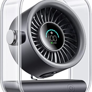 USB Rechargeable Desk Fan, Small Portable Table Fan with 100 Speeds Turbo Airflow, 90° Tilt Quiet Desktop Fan for Bedroom with LED Display, Personal Cooling Fan for Travel Office Camping, Black