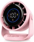 Desk Fan, Turbo Table Fan for Bedroom, 100-Speed Digital Display, Low Noise, 105° Adjustable Tilt, 7.5-inch, Rechargeable Battery, Wall-Mouted Design for Home, Office, Travel Pink