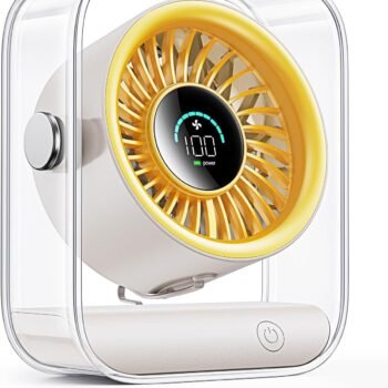 USB Rechargeable Desk Fan, Portable Table Fan with 100 Speeds Turbo Airflow, 90° Tilt Quiet Small Fans for Bedroom with LED Display, Personal Cooling Fan for Travel Office Camping, White
