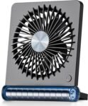 Portable Desk Fan, 3.5-20hrs Battery Operated Small USB Fan with Ultra Quiet 220° Tilt Folding, Rechargeable Personal Fan with 3 Speeds Strong Wind for Home Office Desktop, Black