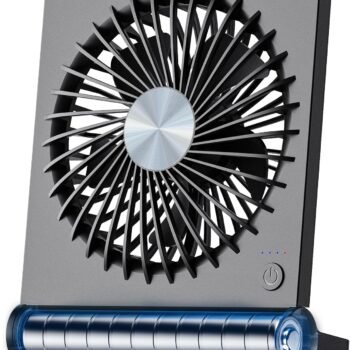 Portable Desk Fan, 3.5-20hrs Battery Operated Small USB Fan with Ultra Quiet 220° Tilt Folding, Rechargeable Personal Fan with 3 Speeds Strong Wind for Home Office Desktop, Black