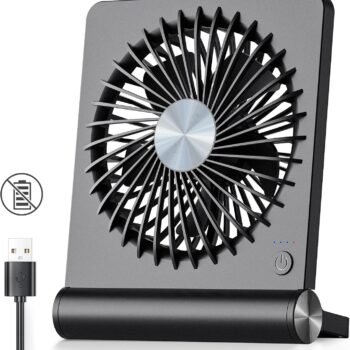 USB Fan, Strong Wind Ultra Quiet Small Desk Fan 220° Tilt Folding 3 Speeds Adjustable USB-C Corded Powered Personal Fan for Home Office Desktop Black
