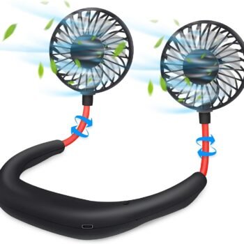 Portable Neck Fan 2500 mAh Rechargeable USB Hands-Free Mini Face Cooling Personal Double Headed Rotatable Small Fan for Working Office Reading Traveling Outdoor Sport