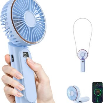 Portable Handheld Fan, Portable Fan Rechargeable, 4000mAh, 180° Adjustable, 6 Speed Wind, Display Electricity in Real Time, USB Rechargeable Foldable Fan, Quiet Personal Fan as Power Bank
