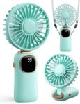 Portable Handheld Fan, 4000mAh Battery Operated Fan with LED Display, Handheld/Neck/Desk 3 in 1 Personal Small Fans, 90° Foldable Desk Fan with Base, 5 Speed Makeup Lash Fan for Women Green